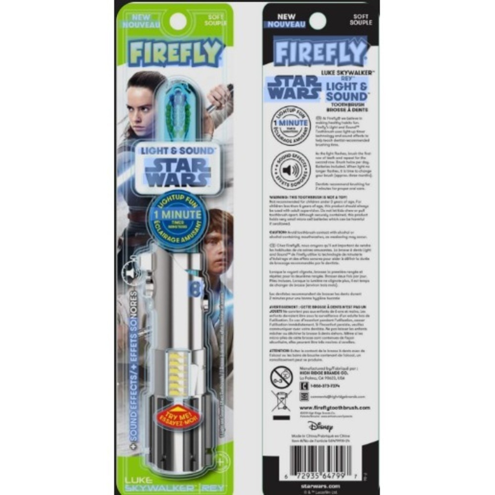 Firefly Kids Soft Toothbrush, Star Wars Lightsaber Luke Skywalker Light & Sounds